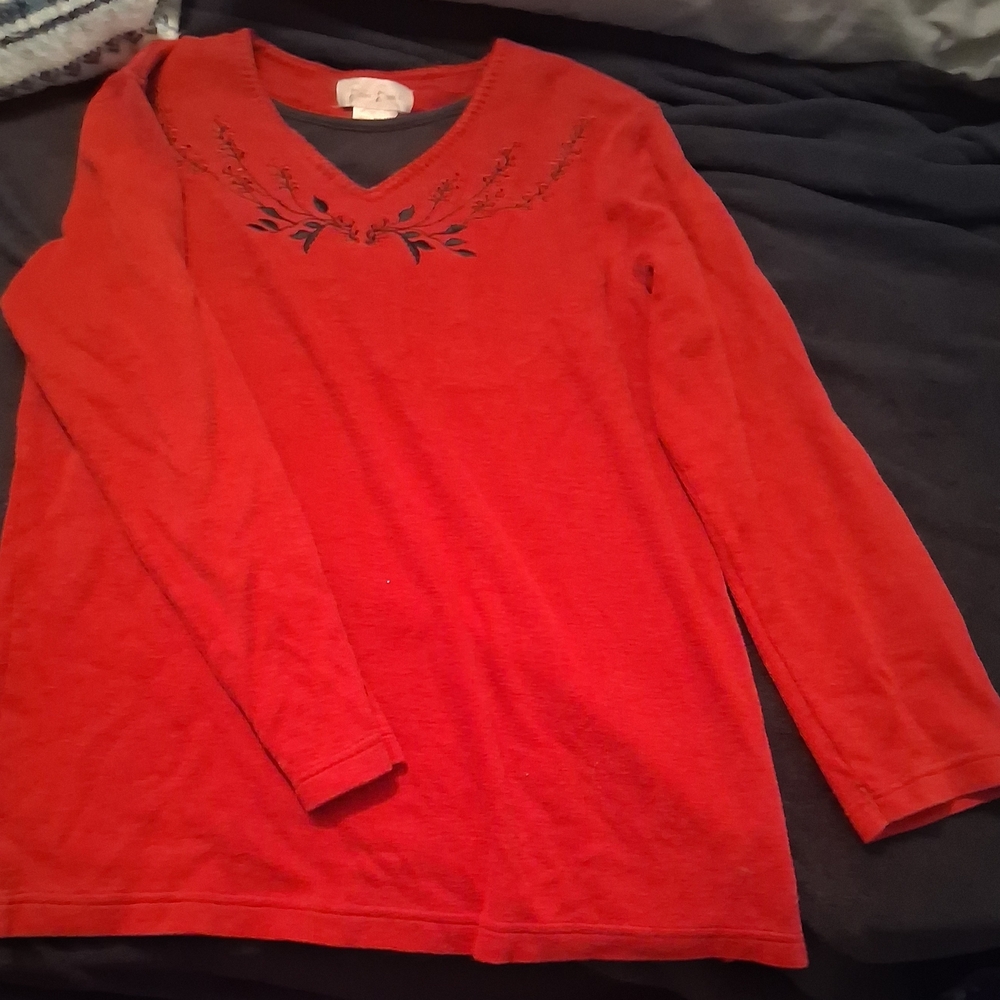 Bobbie Brooks Red Long Sleeve Sweater with Embroidery